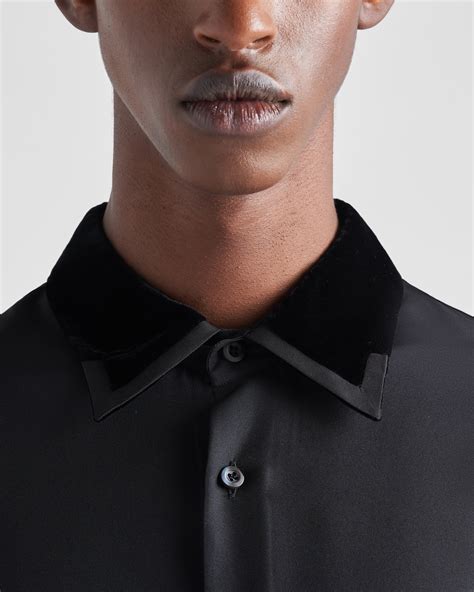 prada camicia nera|Camicia in seta in Nero .